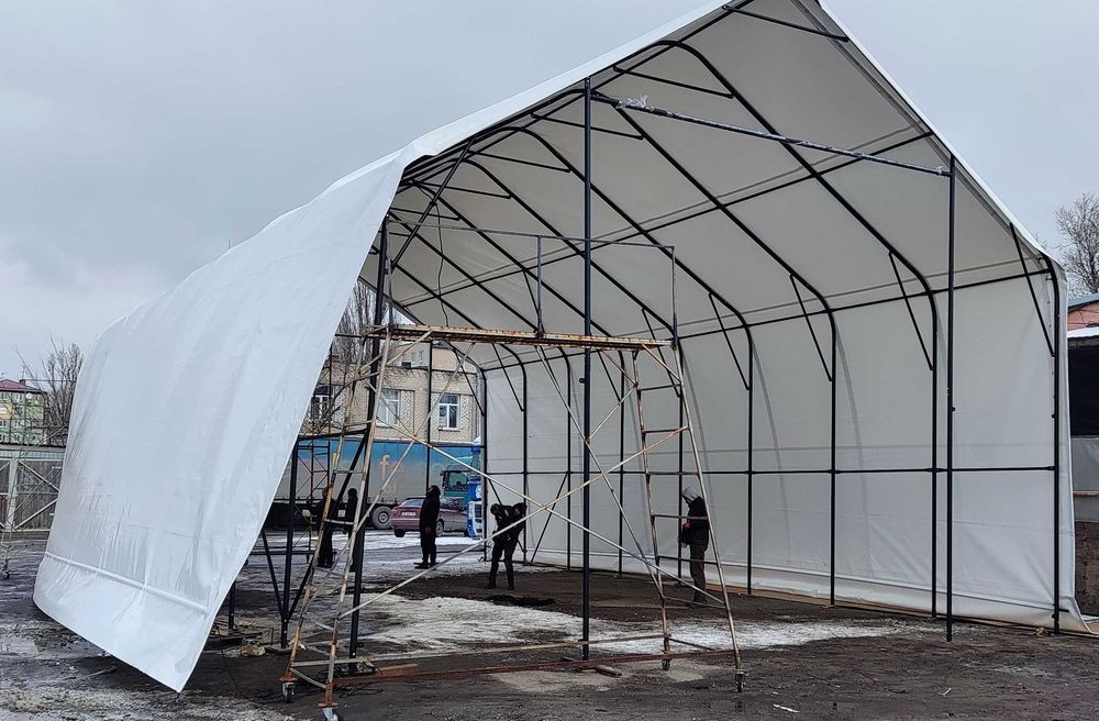 Промисловий тентовий ПВХ ангар від виробника 16.6х9.2х6.5 м | Для ремонту та зберігання техніки та вантажівок | Високі стіни, швидкий монтаж