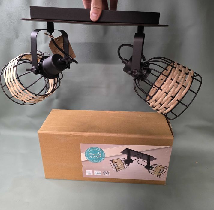 Lampa ścienna sufitowa metal ratan styl vintage boho Eglo Anwick 1