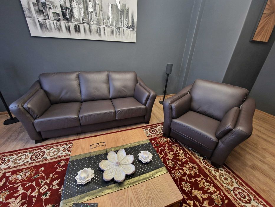 Sofa rozkładana fotel VIENA 3F skórzany komplet jak nowy Polecam