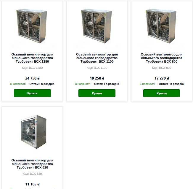 Вентиляторы осевые 200, 300,  400, 500, 600, 700, 800 и более