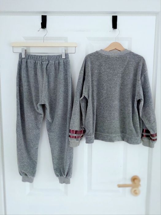 Zara, szary welurowy dres, komplet, bluza na suwak i spodnie r. 134