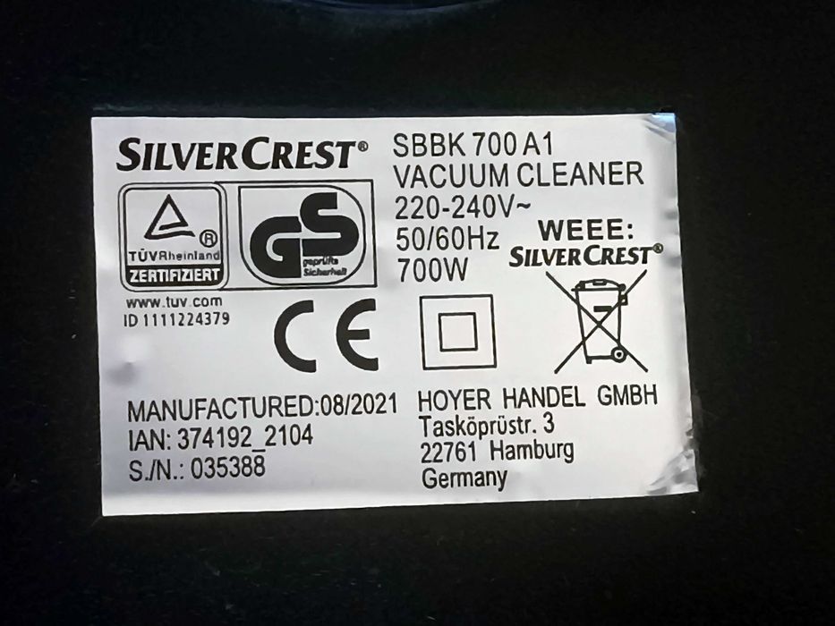 Odkurzacz workowy SilverCrest SBBK 700 A1, 700W, biały