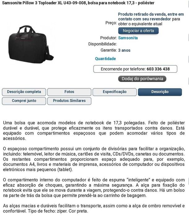 Mala / Mochila PC Samsonite Laptop Pillow 3 Toploader XL Black 17.3"
