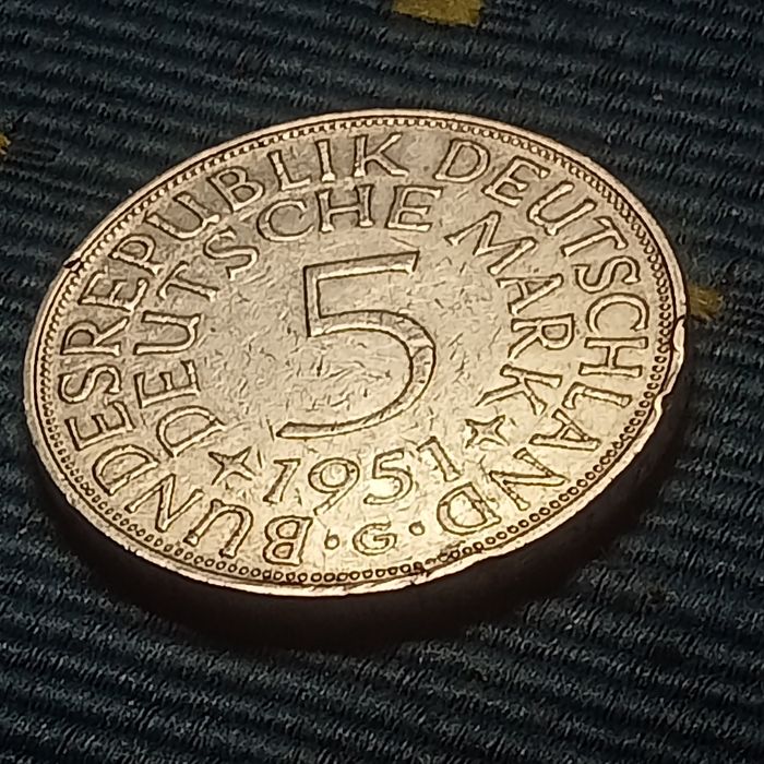 moeda Alemnha 5 marcos 1951 prata