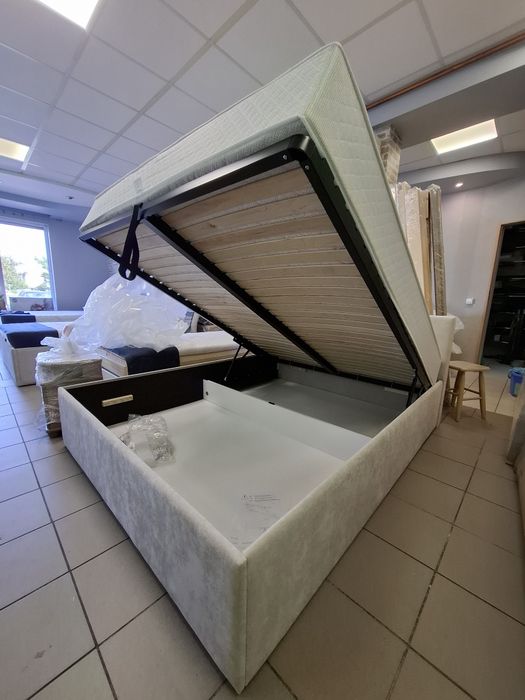 Nowe łóżko tapicerowane z materacem 160x200 kaszmir z pojemnikiem