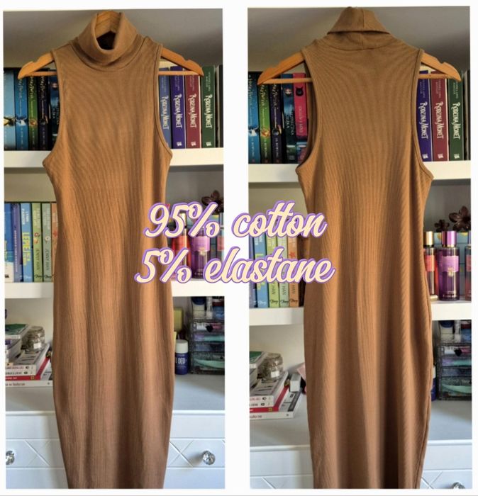 Sukienka midi prazek z golfem M 38 zara camel elastyczna tuba bawelna