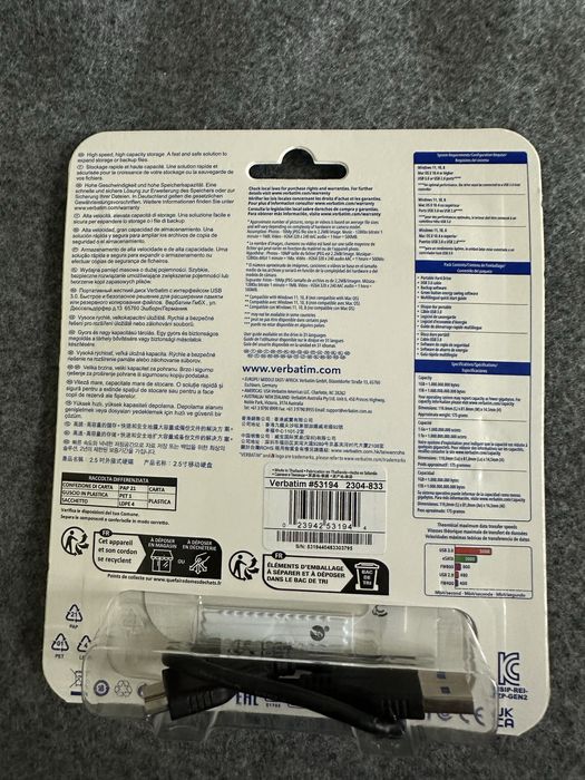 Внешний Жесткий диск HDD Verbatim Store ‘N’ Go 2,5” 1 TB , USB 3.0