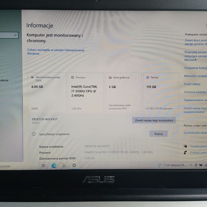 Asus A555L I7 5500U SSD opis
