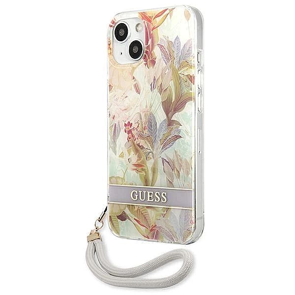 Etui Guess Flower Strap na iPhone 13 mini - fioletowe