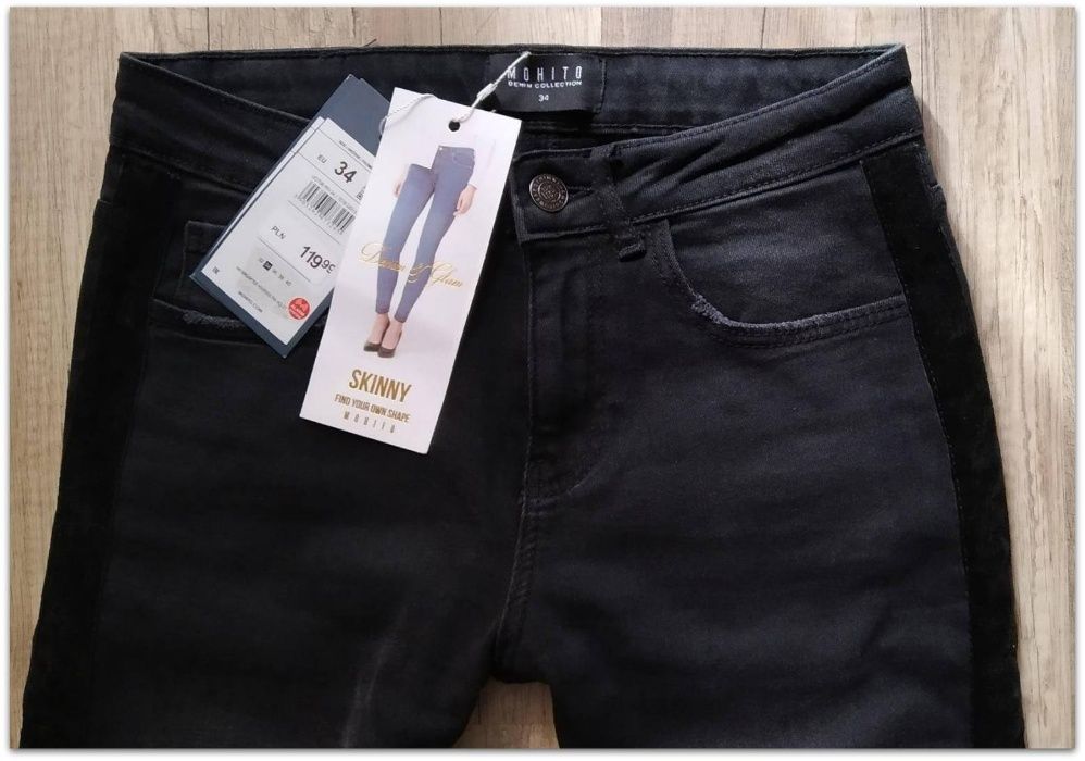 MOHITO Skinny fit - ciemne spodnie jeansowe. Dżins. XS/34