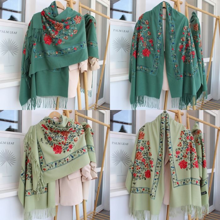 Теплий кашеміровий шарф з шовковою вишивкою, 15 кольорів