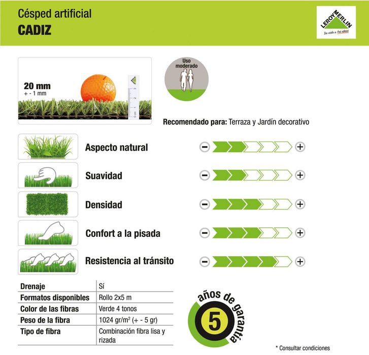 7m2 Relva artificial CADIZ de alta qualidade (7€/m2)