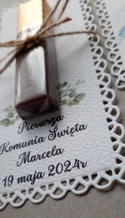 Merci podziękowanie etykieta upominek Komunia ślub urodziny