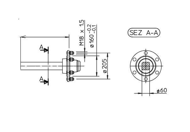 Półoś niehamowana  06xM18X1,5 160X205 L=350 do przyczepy/wózka