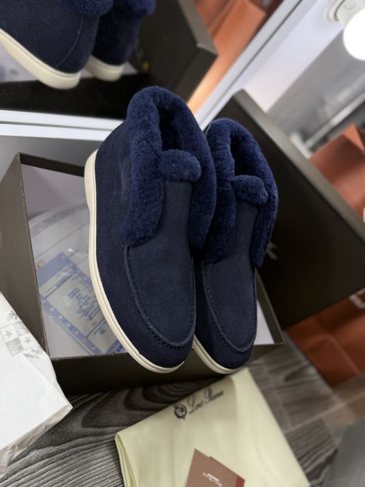 Сині жіночі лофери високі лоро піана lp loro piana зимові з хутром