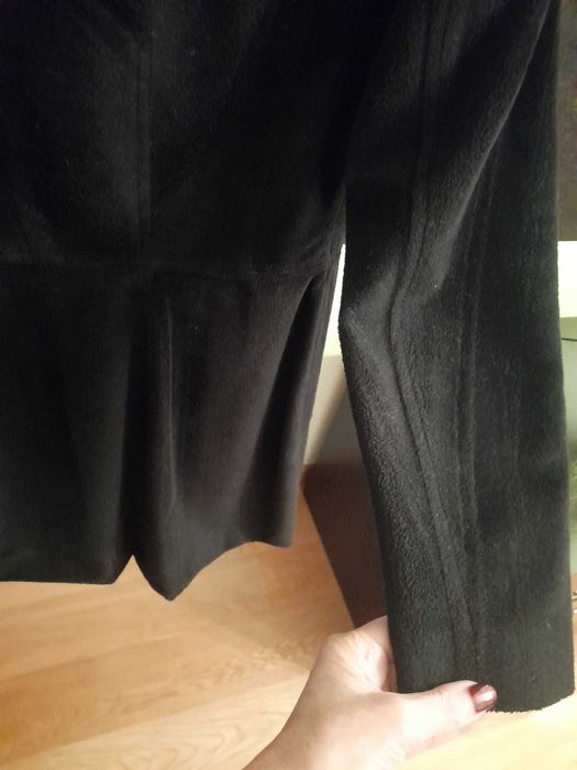 Casaco comprido, preto em viscose e poliester, Tamanho S