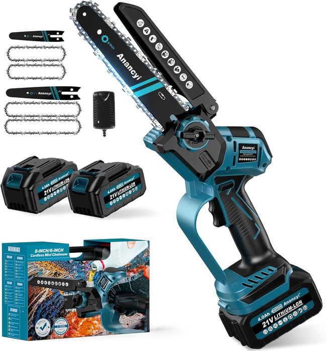 ANANCYI Mini pilarka łańcuchowa 6 i 8 cali z 2 akumulatorami 4000 mAh