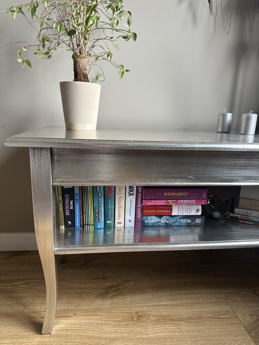 Ława z półką oryginalna patynowana srebrna