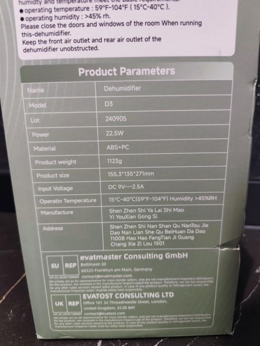 Osuszacz powietrza Dehumidifier D3