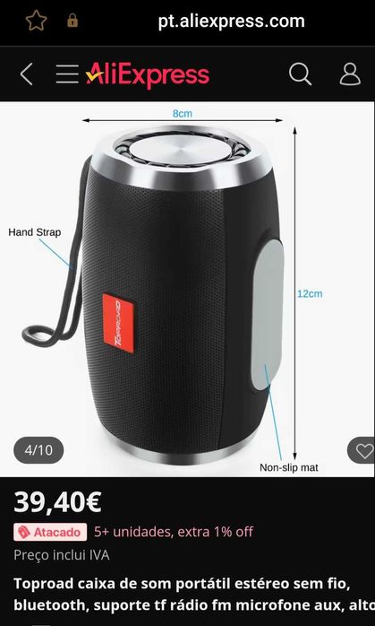 Coluna/Radio portátil TopRoad