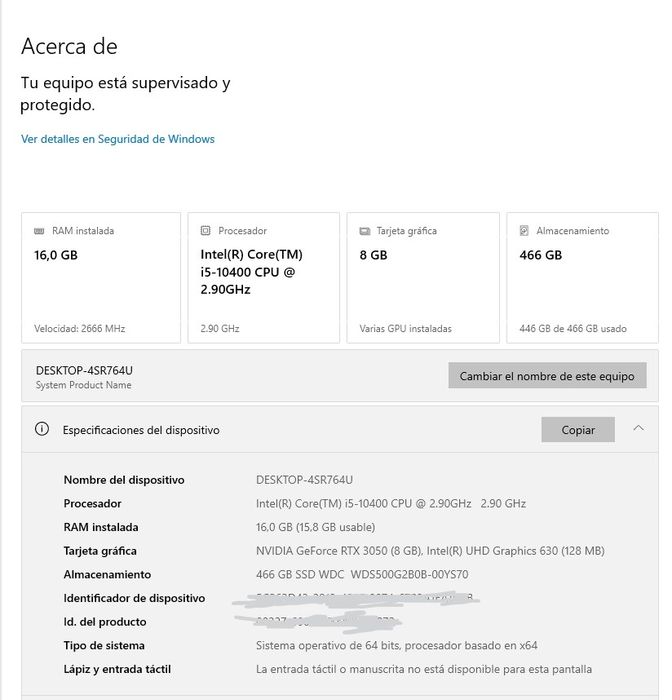PC Gaming i5-10400 / 16Gb Ram / 500Gb SSD / Nvidia Geforce  RTX 3050