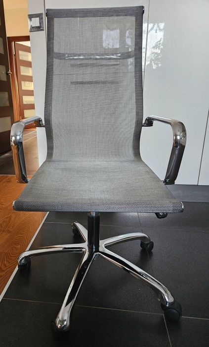 Krzesło biurowe obrotowe nowoczesne szare chrom srebrne