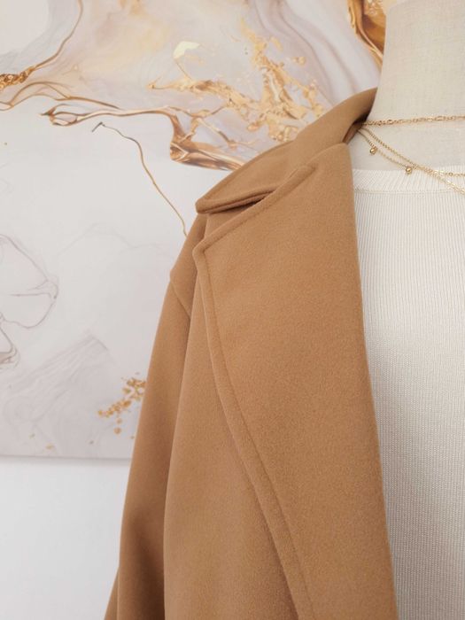 Płaszcz Damski Klasyczny Długi Brązowo Beżowy Camelowy Lily Rose