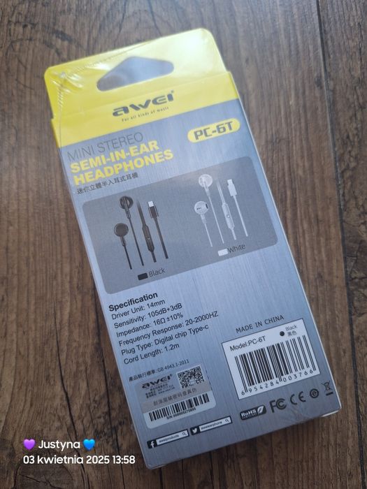 Nowe słuchawki awei typ-c  / typu C