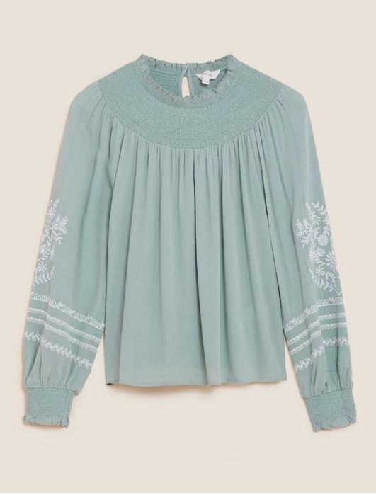 м'ятна блуза блузка сорочка вишиванка з вишитими рукавами р 6 / 40-42