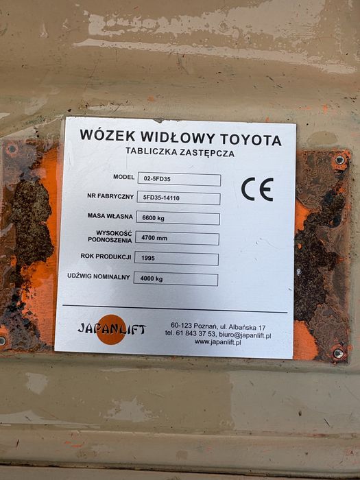 Wózek widłowy Toyota udźwig 4.000 kg stan bardzo dobry