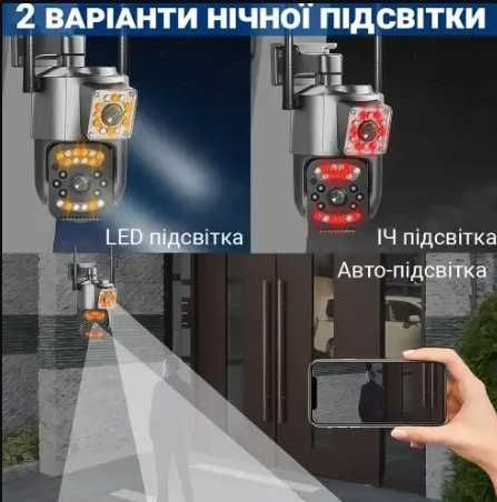 Камера видеонаблюдения вай фай айпи беспроводная 2 объектива 8МП 4К