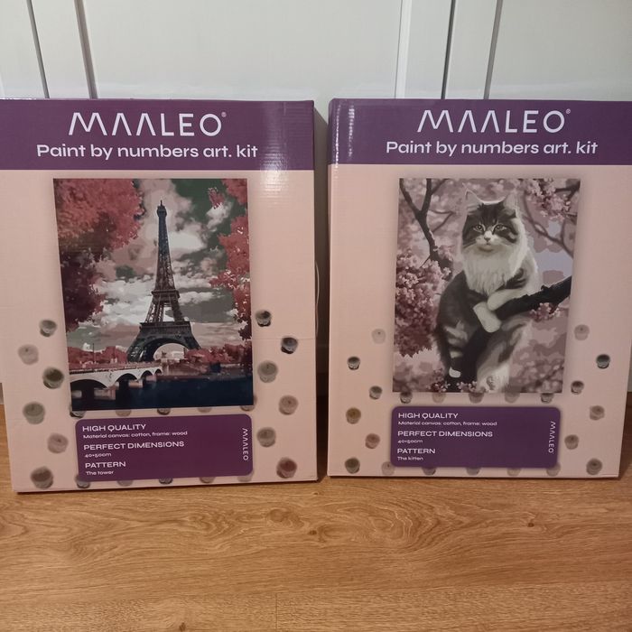 Malowanie po numerach 2 płótna 40 x 50 wieża kotek