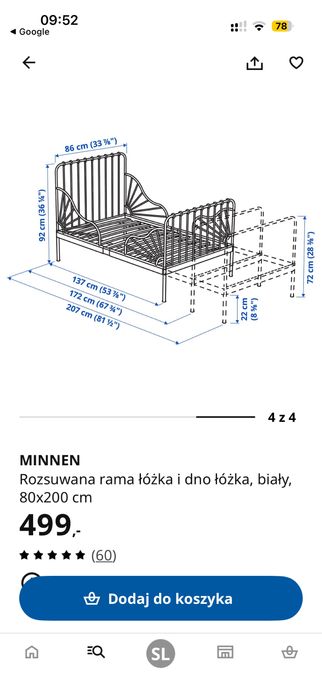 Łóżko IKEA MINNEN 80x200 + stelaż LURÖY + materac ÅGOTNES
