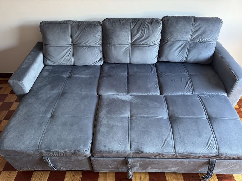 Sofá-Cama com Chaise Longue "Pau" 215cm Cinza