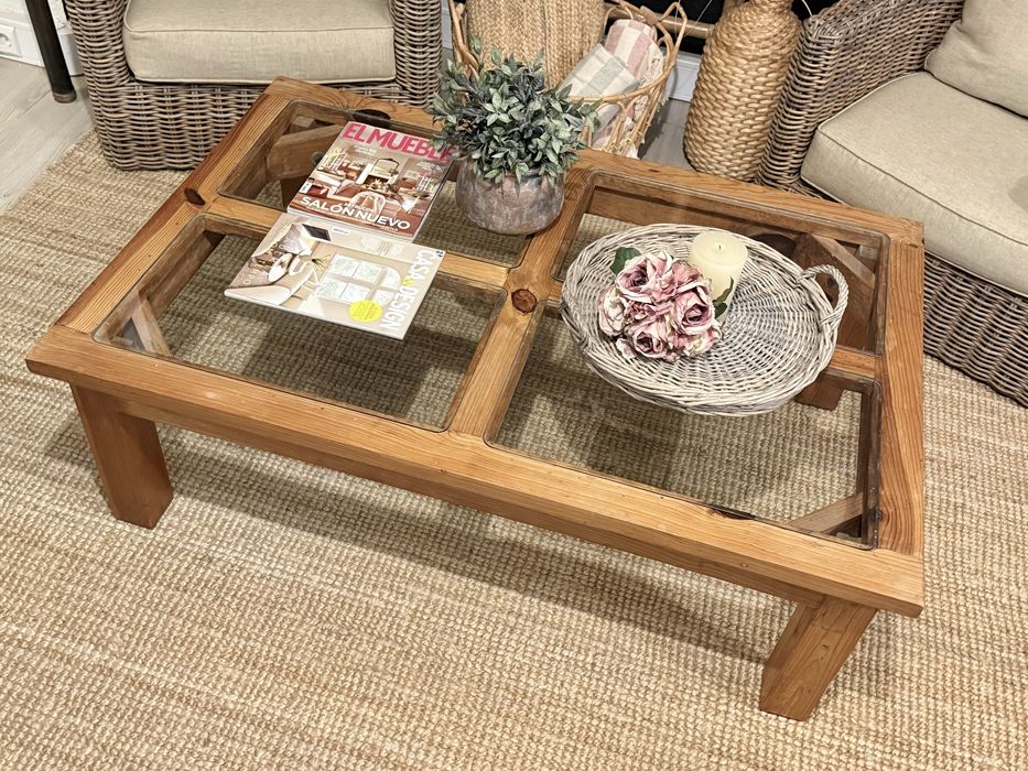 mesa, centro, apoio, aparador, madeira, vidro, mexicana, rustica