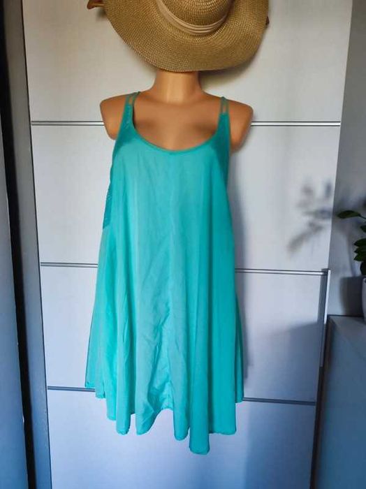 Pep&Co r 42 zwiewna miętowa tunika ażurowe wstawki jak nowa