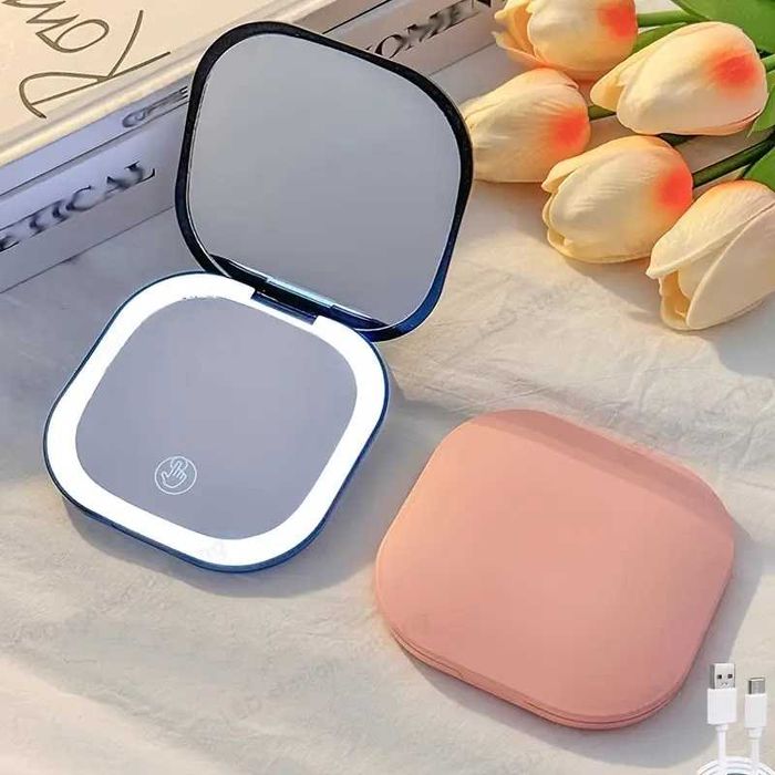 Lusterko kieszonkowe do makijażu LED - Białe MOCNE ŚWIATŁO