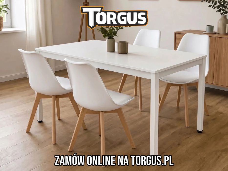 NOWY Stół z 4 Krzesłami z Poduszką Loft 120x60 Biały Dąb Sonoma Dąb Postarzany Krzesła Skandynawskie Białe Szare Czarne Kuchnia Jadalnia FAKTURA!