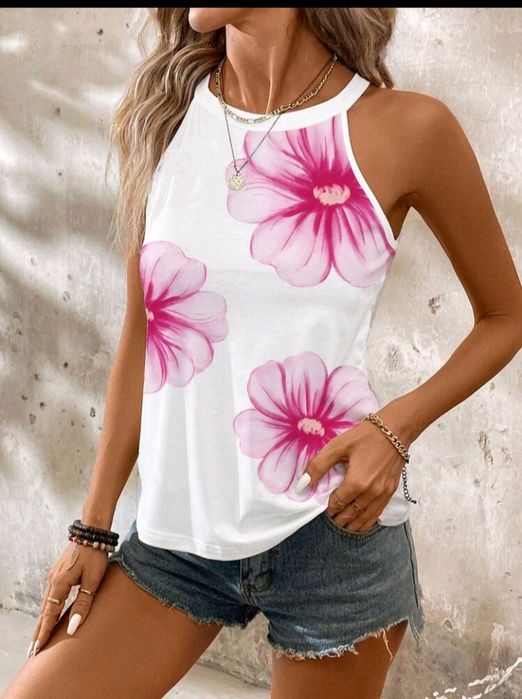 Damska bluzka biało-różowa letnia