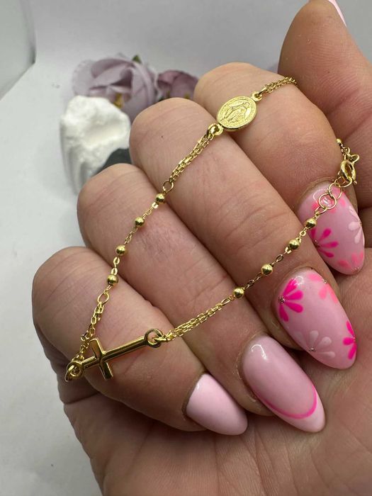 Złota bransoletka 14k 585 19cm Różaniec