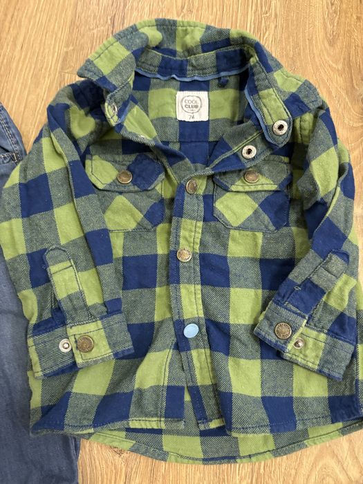 Spodnie jeans i koszula, rozmiar 74