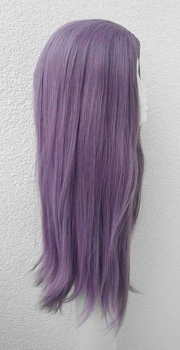 Fioletowa prosta długa peruka z przedziałkiem bez grzywki cosplay wig