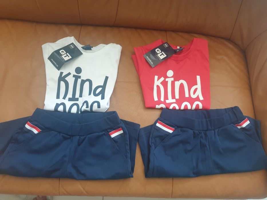 2x zestawy bawelniane T-shirt +spodenki r. 122 bliźniaki