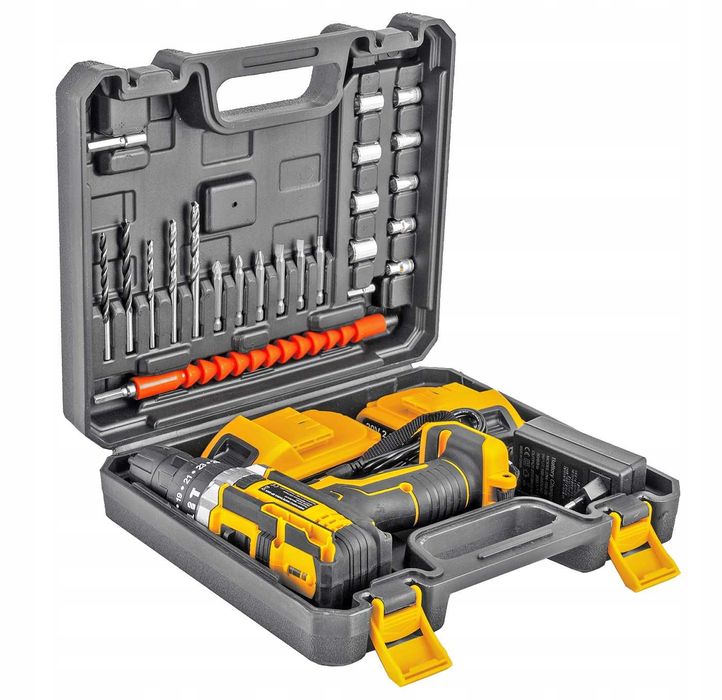 UDAROWA Wiertarka Wkrętarka AKUMULATOROWA WALIZKA 2xAKU 20V nasadki