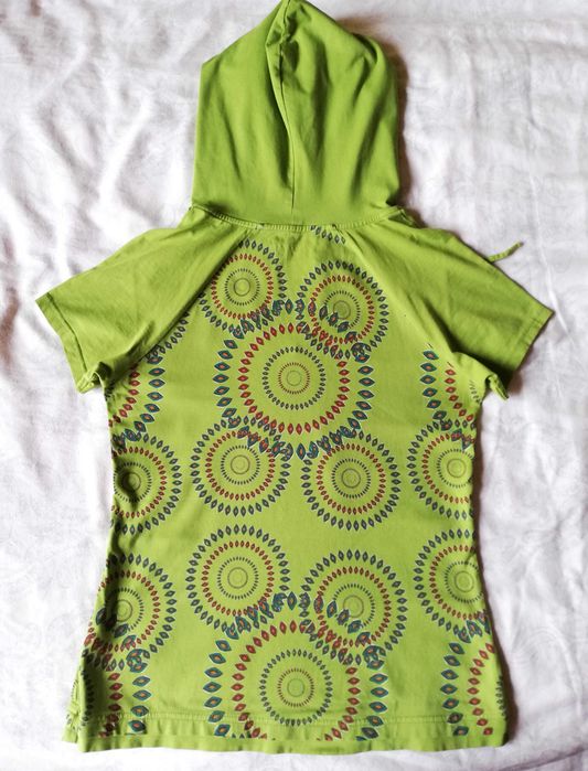 Limonkowy t-shirt z kapturem etno unikat Qiéro! 38 M retro boho