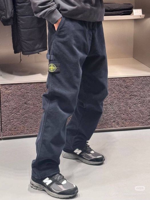 Stone Island Loose Fit Organic Cotton Moleskin Pants black