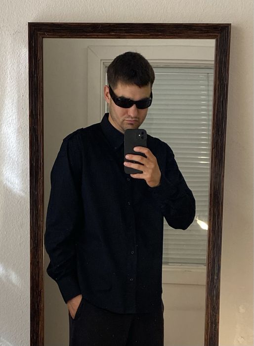 (М-L) Черная рубашка чорна сорочка zara овершот