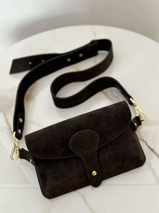 Torebka skóra naturalna zamsz listonoszka nerka czekolada brąz