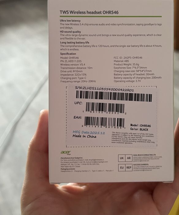 Навушники бездротові ACER OHR546 (чорні)