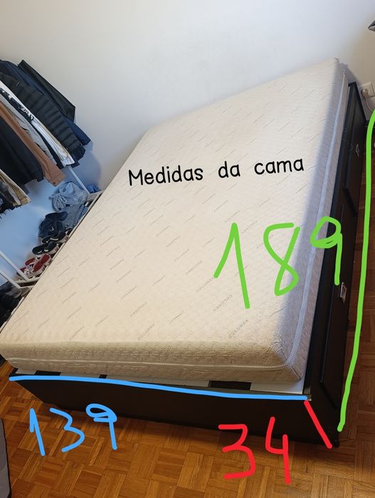 Cama Casal c/ 4 Gavetas + Colchão Colunex